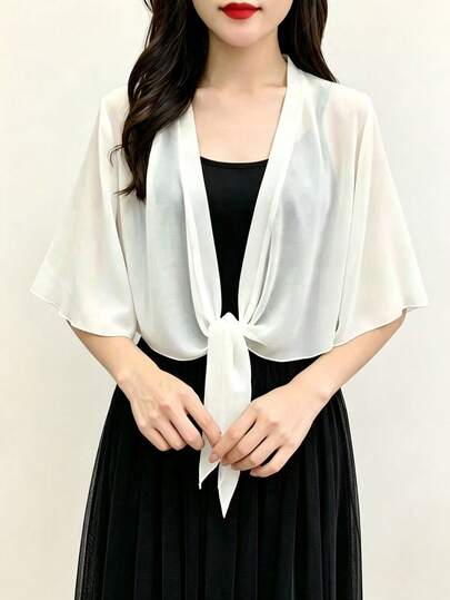 1pc Women's Chiffon Cardigan Shawl, Sleeveless Short Lightweight Cardigan For Spring/Summer Beach Cover-Up