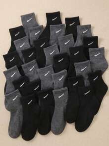 20 Paar Socken, elastische Sport-Waden-Socken, gestreiftes Haken-Design, ganzjährig, Schulanfang, atmungsaktiv, Schullauf, Schwarz und Grau - Verschiedenfarbig - Übersicht 1