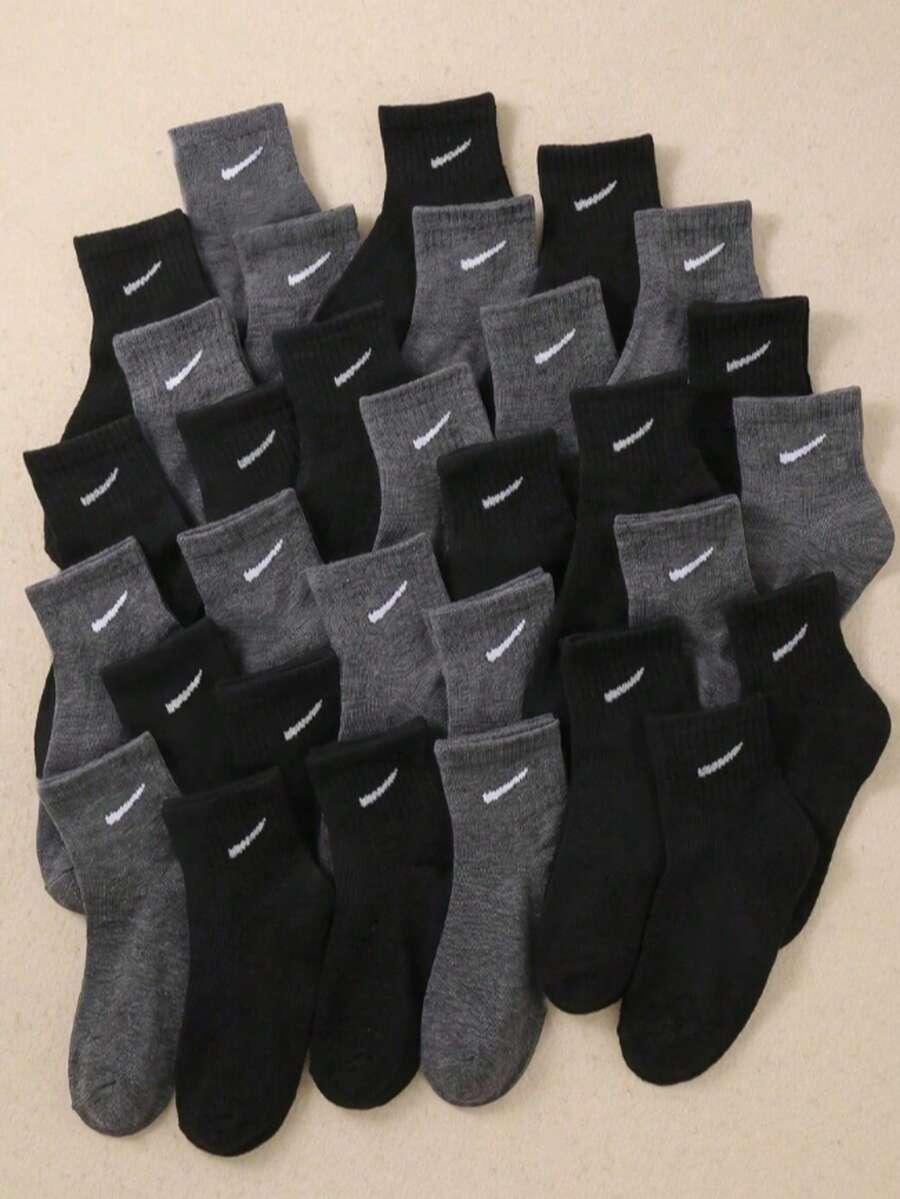 20 Paar Socken, elastische Sport-Waden-Socken, gestreiftes Haken-Design, ganzjährig, Schulanfang, atmungsaktiv, Schullauf, Schwarz und Grau - Verschiedenfarbig - Übersicht 1