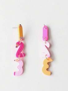 1 Pair Pink No. 123 Pencil Shaped Acrylic Pendant Earrings, Cute Retro Minimalist Style, Suitable For Back To School, Teacher's Day, Graduation Season - Multicolor - View 3