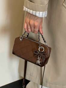 Women's New Spring Fashion Quilted Chain Handbag, Small Square Crossbody Bag, Versatile - Coffee - View 7