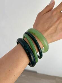 4/1 pieza Conjunto de pulseras de material acrílico vintage elegante, diseño minimalista de moda, adecuado para el uso diario de las mujeres - Verde - Ver 6