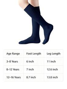 6/1 Pair Cable Knit High Tube Socks, Unisex Kids Seamless Uniform Dress Socks, Suitable For Autumn/Winter Daily Wear, Back To School, White, Navy Blue - Multicolor - View 9