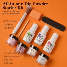 NOCIS Dip Powder Nail Kit - 4 Color Starter Set With Nude, Pink, Glitter & White, Plus Base, Top Coat & Activator Liquid, Nail Buffer, Brush & File - Acrylic Dipping System For DIY Manicure, Unscented, No Power Needed. - Multicolor - View 2