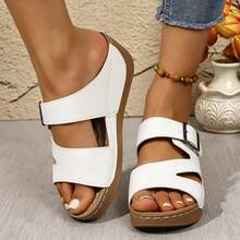 Women's Fashionable Solid Color Wedge Sandals – Comfortable Arch Support, Breathable Outdoor Sandals; Versatile And Stylish Design, Soft Sole. - Upgrade White - View 5