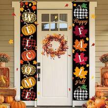 1 Pair/2pcs Autumn Porch Hanging Decor - Rustic Harvest Decoration, "Welcome Autumn" Banner, Suitable For Indoor And Outdoor Use, Thanksgiving - A - View 9