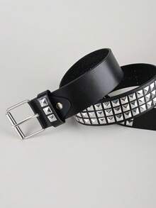 2pcs Vintage Rivet Belt Solid Color Punk Belt - 2pcs Black - View 2