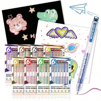 1pc Large Capacity 48 Colors Acrylic Metallic Neutral Pens Set, High Coverage, Washable, High Aesthetic Value