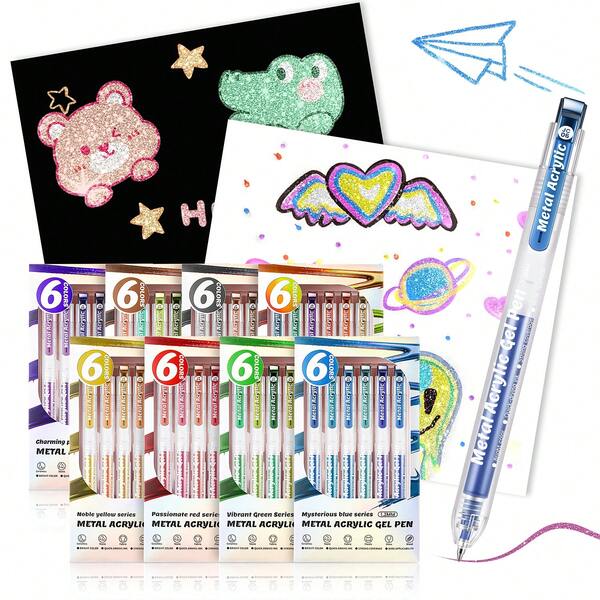 1pc Large Capacity 48 Colors Acrylic Metallic Neutral Pens Set, High Coverage, Washable, High Aesthetic Value