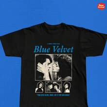 Blaues Samt T-Shirt, 1986 Neue Schwarze Film Tops für Frauen - Schwarz - Übersicht 1