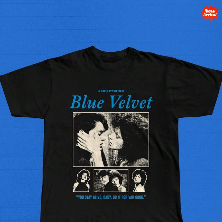 Blaues Samt T-Shirt, 1986 Neue Schwarze Film Tops für Frauen - Schwarz - Übersicht 1