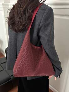 Bolso Tote Vintage con Estampado de Leopardo, Diseño de Gran Capacidad, Duradero y Resistente a Arañazos, Bolso de Hombro Versátil para Desplazamientos y Salidas Diarias - Rojo - Ver 3