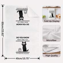 2PCS Kitchen Towels Cat Pattern Print 40*60cm Simple Style Rectangular Microfiber Kitchen Towels, First Choice For Crazy Cat Lovers, Dish Cloth, Table Cloth, Hand Towel, Kitchen Decor, Housewarming Gift For Neighbors, Perfect For Kitchen And Bathroom Use, Suitable For Housewives And Family Gathering Gifts, High Cost-Performance, Household Essential - Black - View 3
