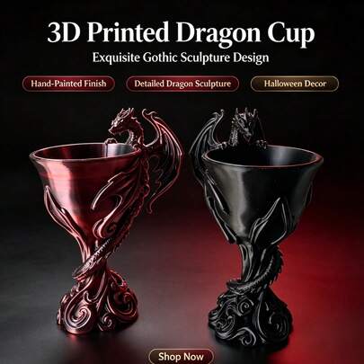 3D Printed Dragon Highball Cup, Metal Texture Dual Color, Fantasy Medieval Cosplay Glass, Halloween Bar Decor, Dark Theme Party Gift, 3D Printed Dragon Highball Chalice, Metal Texture Red And Black Dual Color Dragon Carving, Fantasy Medieval Cosplay Wine Glass, Auspicious Cloud Scroll Base Decoration, Halloween Bar Tabletop Ornament, Dark Style Home Party Drink Cup Craft Gift