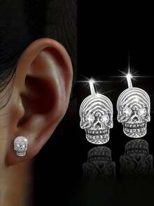1 Pair Fashion Cubic Zirconia Stud Earrings For Women, Wedding Engagement Party Jewelry, Halloween Gift - Silver+White - View 2