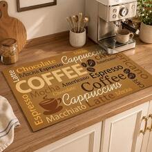 1pc Vintage Coffee English Text Pattern Diatomaceous Earth Kitchen Drain Mat, Quick-Drying Non-Slip Coffee Machine Mat And Dish Drying Pad, Suitable For Kitchen Countertop And Holiday Home Decor - Multicolor - View 2