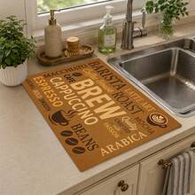 1pc Vintage Coffee English Text Pattern Diatomaceous Earth Kitchen Drain Mat, Quick-Drying Non-Slip Coffee Machine Mat And Dish Drying Pad, Suitable For Kitchen Countertop And Holiday Home Decor - Multicolor - View 3