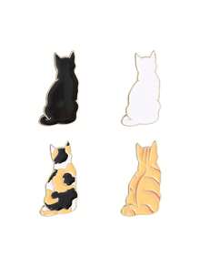 4Pcs Minimalist Back View Cat Enamel Pin Black White Calico Tabby Solid Kitty Brooch Neutral Backpack Decor Badge - Multicolor - View 10