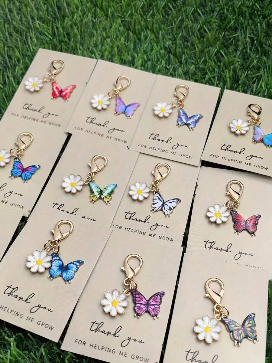 1/4/6/12/24/50pcs Cute Mini Colorful Butterfly & Daisy Keychain Set, Suitable For Pendant, Bag Chain, Bag Decoration, Fashion Animal Theme Design, Bag Charm, Keychain, Car Keychain, Ideal Gift For Holiday, Mother's Day, Father's Day, Back To School, Graduation, Random Style, Keychain Only - Butterfly - View 1