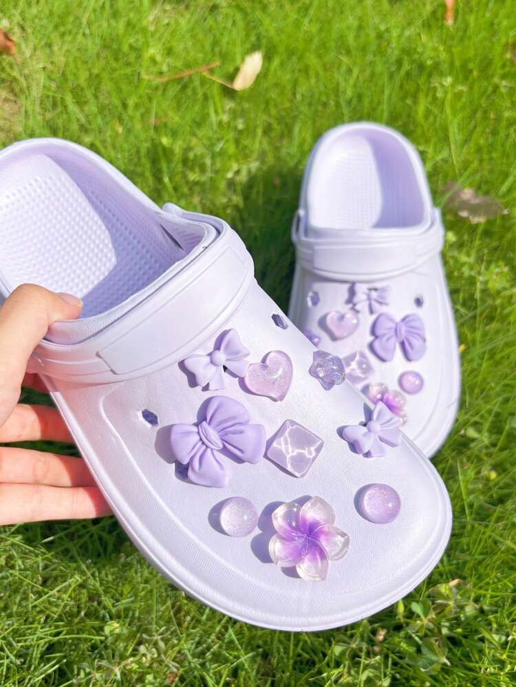 18pcs Purple Flower Accessories, Small Bow DIY Shoe Decor, Suitable For Perforated Sandals, Elegant And Fashionable, Gift For Girlfriend - Purple - View 7