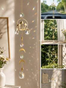 1/3pcs Mushroom Crystal Suncatcher, Gold Tone Moon & Star Rainbow Maker With Teardrop Prisms, Boho Window Hanging Ornament For Bedroom, Living Room, Garden & Home Decor, Gift For Women - Mushroom - View 7