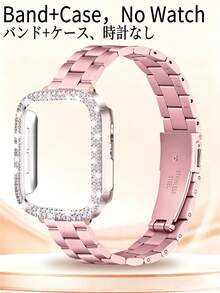 適用於 Ultra 3/2/1 SE/S10/S9/S8/S7/S6/S5/S4/S3/S2/S1，粉色 14mm 窄版時尚年輕女性風格粉色金屬錶帶與 2 合 1 錶殼膜一體式保護殼，防撞防刮防塵保護套，粉色不鏽鋼智慧手錶錶帶 38mm 40mm 41mm 44mm 45mm 46mm，派對、夏季海灘活動、日常、婚禮，男女通用配件，送給朋友的禮物，夏季不鏽鋼飾品 - 粉色 - 查看 5