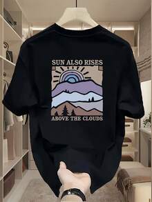 Modisches Marken-T-Shirt mit Aufdruck für Herren im Sommer, aus schwerer reiner Baumwolle, im koreanischen und japanischen Stil, vielseitige Oberteile für Männer. - Schwarz - Übersicht 1