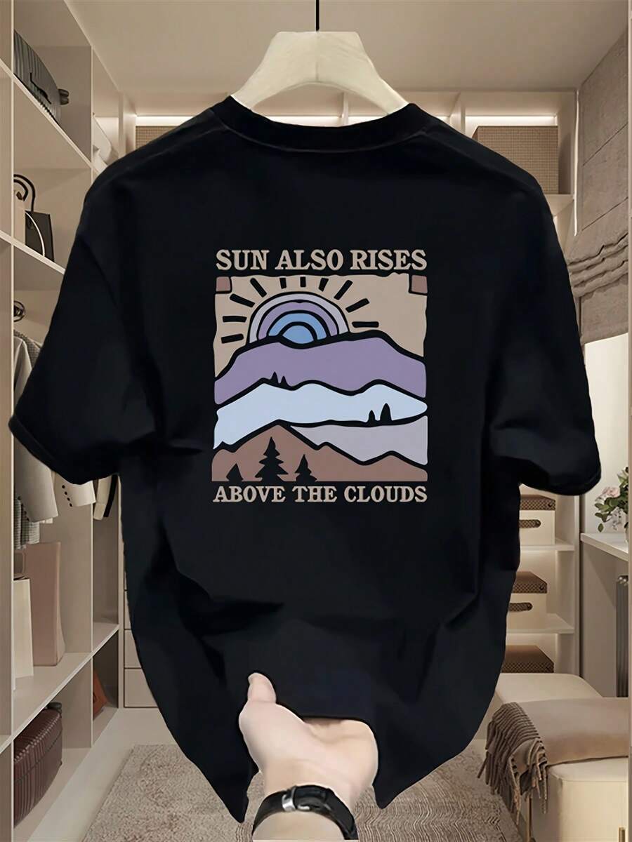 Modisches Marken-T-Shirt mit Aufdruck für Herren im Sommer, aus schwerer reiner Baumwolle, im koreanischen und japanischen Stil, vielseitige Oberteile für Männer. - Schwarz - Übersicht 1