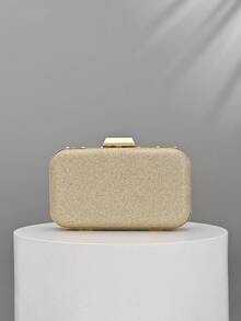 1pc Square Gold Multi-Layer Pearl Rhinestone Evening Clutch, Metal Square Buckle Luxury Dress Handbag, Detachable Chain Crossbody Small Bag For Bride Wedding Bridesmaid, Annual Meeting Party Elegant Cheongsam Accessory Bag - Gold - View 6