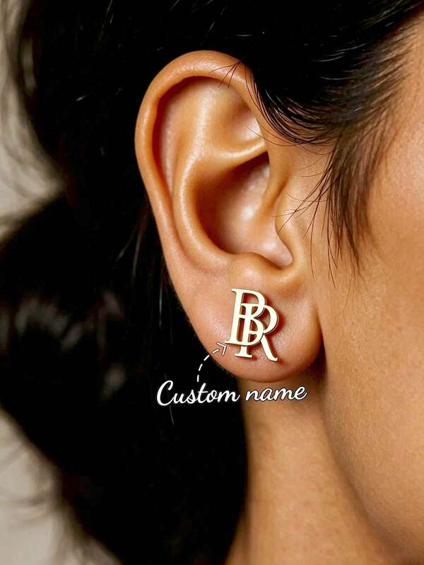 Customized Stainless Steel 3D Nameplate Earrings, Double-Layer Welded Name Earrings, Elegant Jewelry Gift For Girlfriend, Suitable For Birthday, Mother's Day, Christmas Gifts For Family