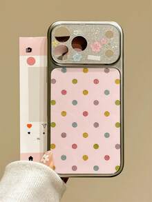 Ins Glitter Colorful Polka Dot Flower Large Window Phone Case Compatible With Apple 17, 16 Pro Max, New 17 Pro, Full Coverage 14 Anti-Drop Protective Cover, 13 Women's Style, 15 Electroplated - Pink - View 1