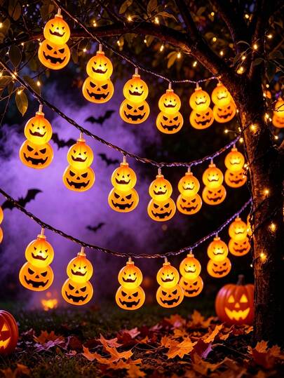 Halloween Pumpkin LED String Lights, Cartoon Pumpkin Fairy Lights, Battery Powered, Indoor/Outdoor Window Fireplace Porch Yard Decoration, Halloween Haunted House Party Atmosphere Decor