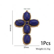 1 Pc 304 Stainless Steel 18K Gold Plated Natural Stone Cross Charm Multi Color Boho Cross Pendant DIY Necklace Jewelry Making Supplies - Cross - View 13