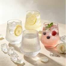 Minimalist Vertical Stripe Embossed Water Cups, Home Cold Drink Juice Cups, High Aesthetic Afternoon Tea Beverage Cups, Multi-Piece Set - Multicolor - View 4