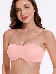 MELENECA Women's Strapless Bra For Large Bust Minimizer Unlined Bandeau With Underwire - Dusty Pink - View 6