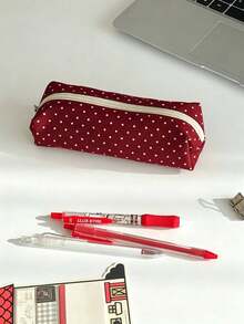 1/2pcs Campus Style Polka Dot Pencil Case/Stationery Storage Bag - Multi-Functional Large Capacity Design, Suitable For Storing Office Supplies, Creative Multi-Purpose Pen Box Or Portable Travel Makeup Bag, Ideal For Students And Adults Daily Use - Multicolor - View 12