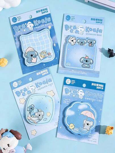 1/4 Pack Cute Koala Shaped Sticky Notes, Healing Blue Cartoon Koala Self-Adhesive Memo Paper, Student Planner Collage Marking Reminder Message Stickers, Office & Study Stationery