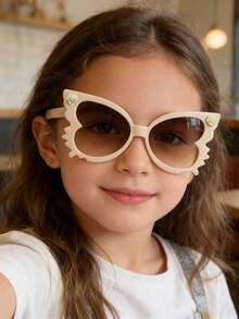 1 PC Girls 6-9Y Butterfly Fashion Glasses Off-White Neon Pink Lightweight PC Frame Gradient Lens Cute Sweet For Activities Parties With Glasses Box - Multicolor - View 4
