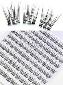 120 Clusters Large Capacity Fish Tail Self Adhesive False Eyelashes, Natural Soft Cross Style C Curl Lashes, Comfortable Eye Makeup For Festival Celebration Photoshoot Daily Look - C - View 9