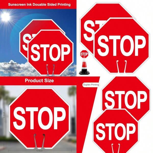 Traffic Cone Stop Signs, 12"X12" Stop Sign For Traffic Cone Top, PVC Plastic Traffic Cone Warning Sign For Road Barricade Outdoor Construction Waterproof- Double-Sided