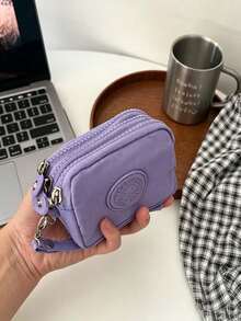 1pc Minimalist Soft Nylon Rectangular Mini Coin Purse, Embossed Logo, Zipper With Wrist Strap, Portable Card Cash Storage Pouch, Multi Pastel Colors Match Daily Outfits For Commute, Shopping, Daily Outdoor Use All Seasons - View 7