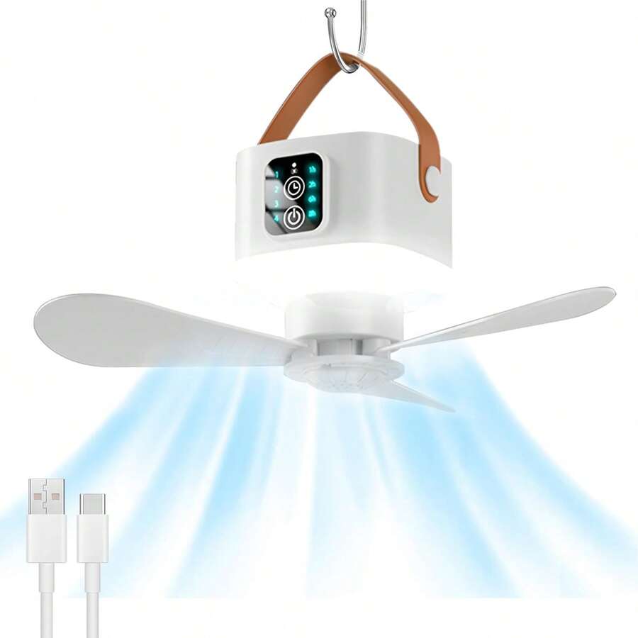 便攜式 USB 充電露營風扇附燈:可調速與亮度、可拆卸葉片、靜音 – 適用於戶外帳篷、臥室、宿舍及旅行使用 - 多色 - 查看 1