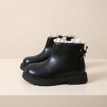 1 Pair 2026 New Girls' Ankle Boots, Lace Trim Back Zipper Thick Sole Design, Gentle Minimalist Style, Suitable For Daily Wear And Birthday Parties - Black - View 6
