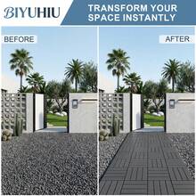 Interlocking Courtyard Deck Tiles Set | 12-Inch Weather-Resistant Plastic Outdoor Flooring | Suitable For Garden, Balcony, Poolside - Wood Grain - View 4