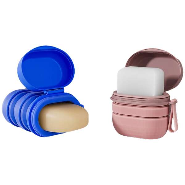 Compact Leak-Proof Travel Soap Box With Drainage Layer - Portable Foldable Oval Plastic Soap Case, Shatter-Resistant Soap Box, Suitable For Bathroom And Gym, Convenient For Shower, Camping And Hotel Use, Hygienic Storage (Blue/Pink) - Space-Saving Design