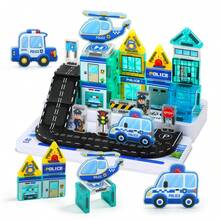 40pcs Iron Box Storage Mini Police Station Theme Magnetic Building Blocks Set, Children's Magnetic Tiles Construction Toy STEM Science Enlightenment 3D Assembly Building Blocks, Develop Logical Thinking And Hands-On Ability Educational Early Learning Teaching Aid, Police Car Helicopter Scene Combination 3-12 Years Old Boys Girls Focus Training Desktop Game, Portable Storage Educational Toy For Travel And Outings, Birthday Christmas Children's Day Easter Party Gift - Multicolor - View 2