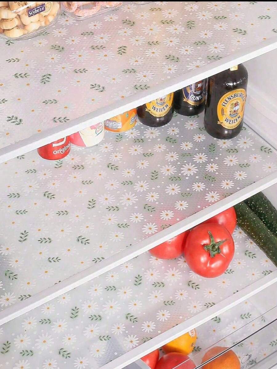 印花葉片圖案可水洗防水防油冰箱墊,適用於冰箱層架、冷凍庫玻璃層架、櫥櫃抽屜 - 彩色 - 查看 1