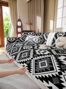 1pc Bohemian Style New All-Season Sofa Cushion, Straight-Line Anti-Scratch Leather Sofa Cover - Black - View 5