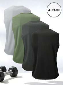 Men's 4-Pack Sports Fitness Tank Tops, Suitable For Sports And Fitness Wear - Multicolor - View 2