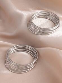 3/6/10pcs Stackable Bangle Bracelets, Vintage Minimalist Style, Iron Material, Suitable For Daily Wear - Silver - View 8